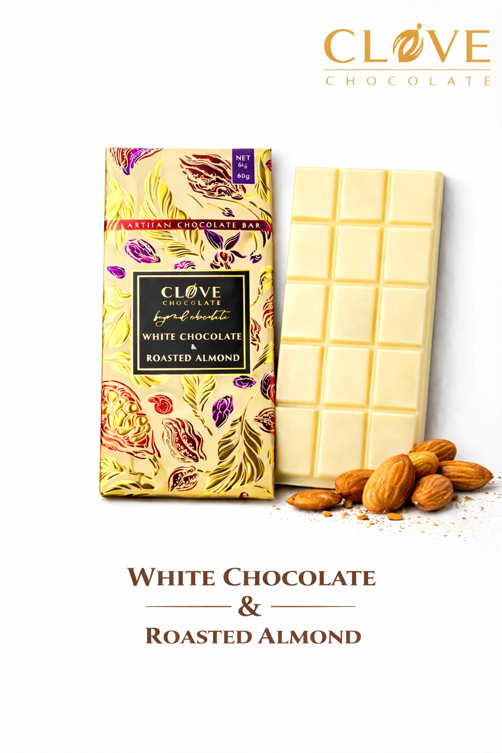White Chocolate Bar with Roasted Almonds – 60g - Image 2